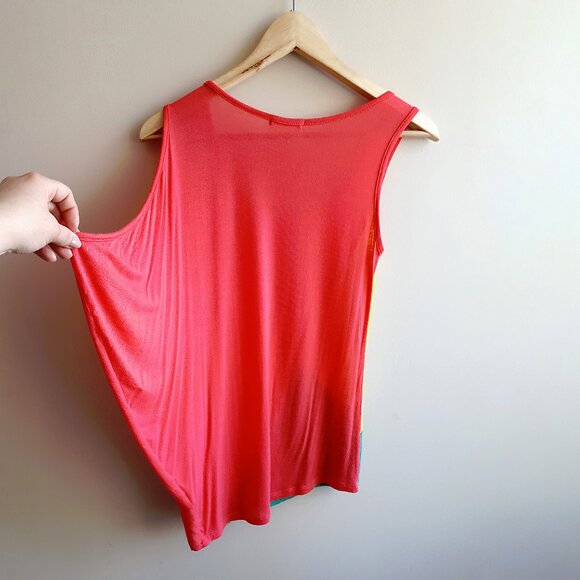 TEA N ROSE Asymmetrical Sleeveless Tank Top Colorblock Coral Orange Yellow Green - Picture 4 of 14